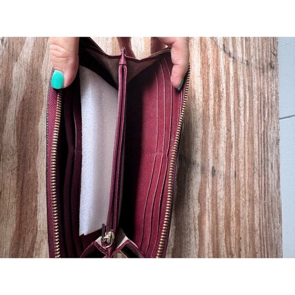 Michael Kors Burgundy Saffiano Leather Zip-Around Wallet With Gold Hardware & Mu - Picture 5 of 7